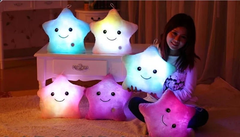 35 см Световой плюшевый кролик звезды со смайликом Подушка Мягкие Peluches подушки креативные милые светодиодный светильник игрушки oyuncak для детей Взрослые