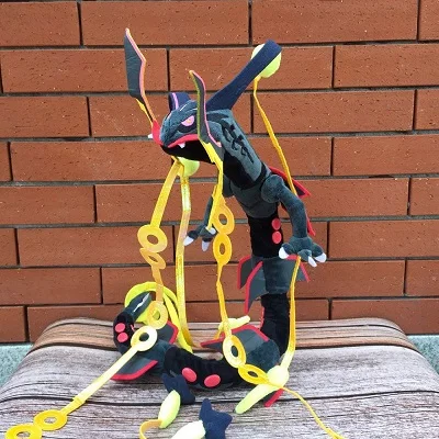 Аниме-игрушка мегаэволюция Rayquaza плюшевые игрушки зеленый блестящий черный дракон Мягкий чучело мультфильм Омега Рубиновая кукла 80 см - Цвет: Black Mega Rayquaza