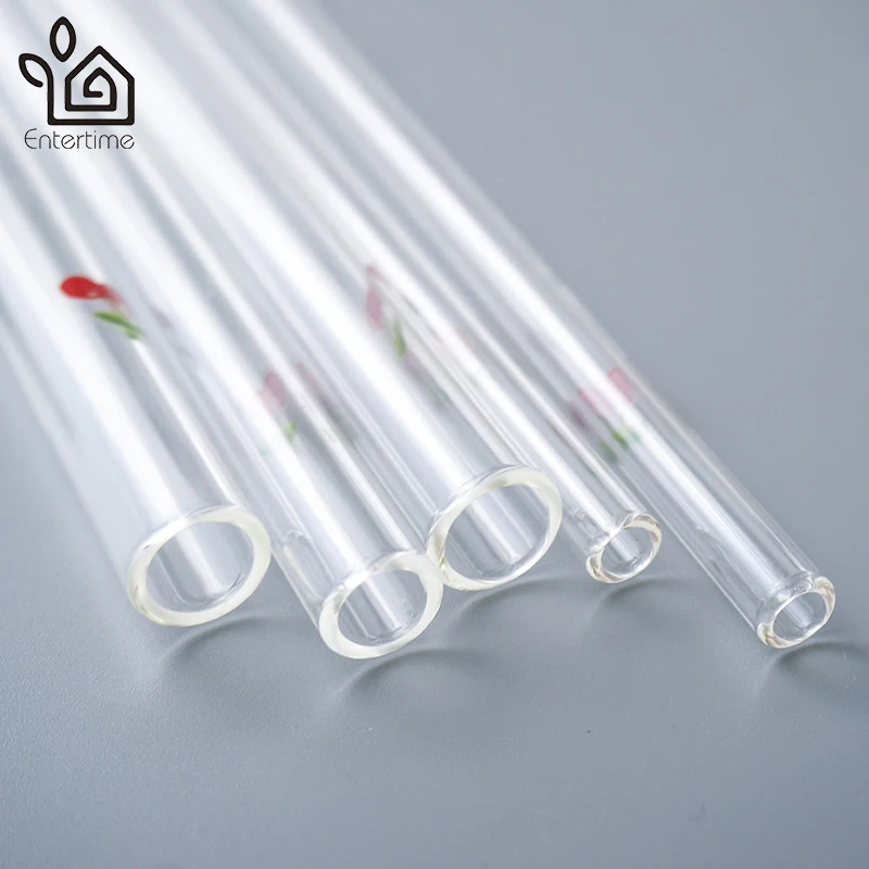 Entertime Set of 3pcs reusable printed glass straws+2 pcs cleaner brush with carry box 2sets/lot | Дом и сад