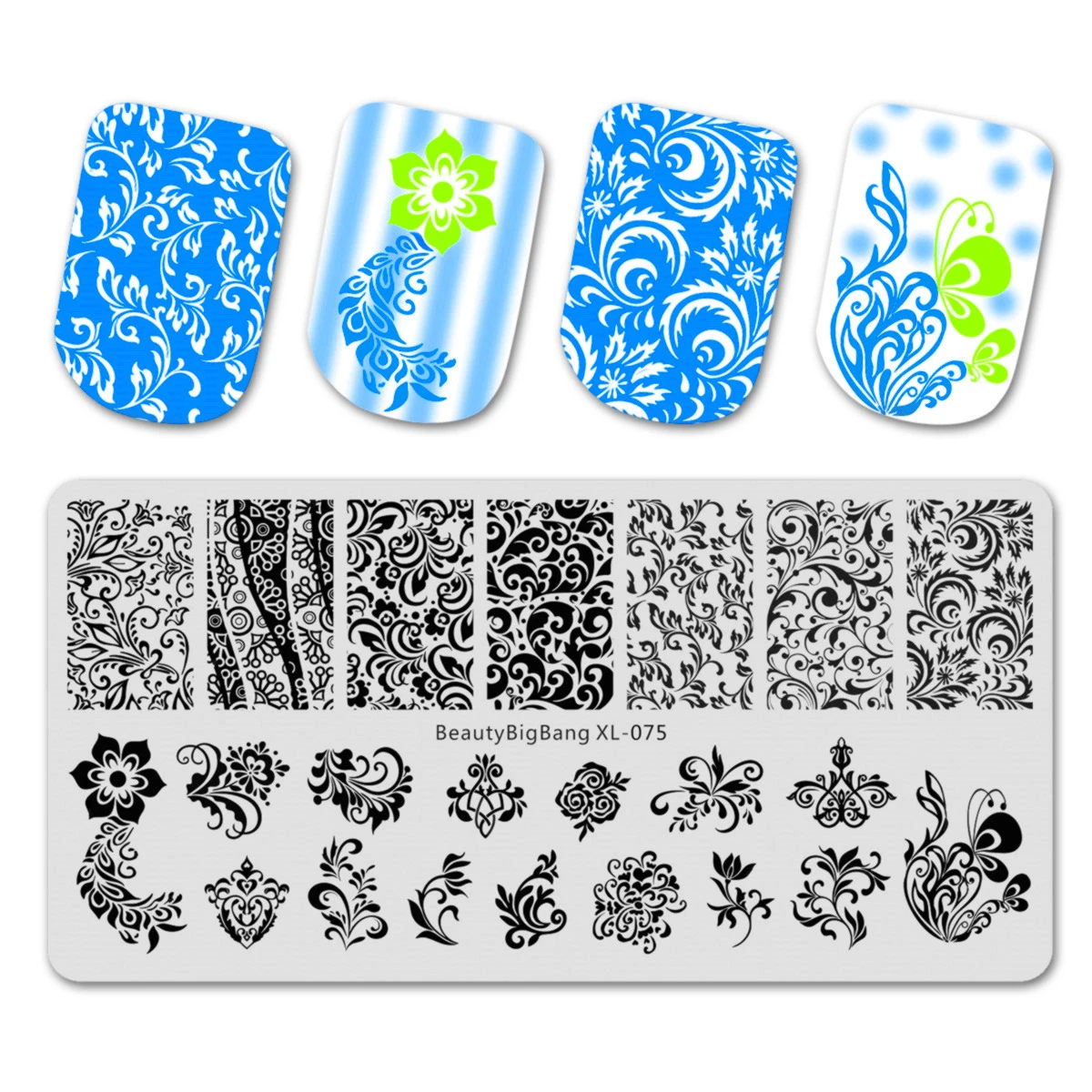 

Beautybigbang Stamping Plate Printing Flower Grass Feather Image Nail Stamping Plates For Nail Art Polish Stamp Template XL-075