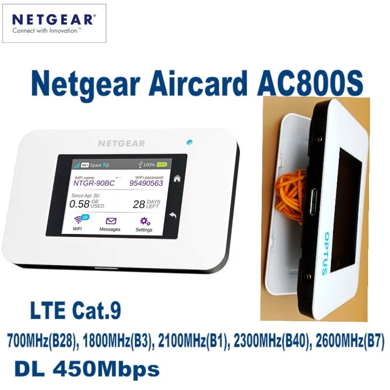 

UNLOCKED Netgear Aircard AC800S 4G LTE Cat.9 Mobile Hotspot WiFi Router Modem Plus 4G Antenna