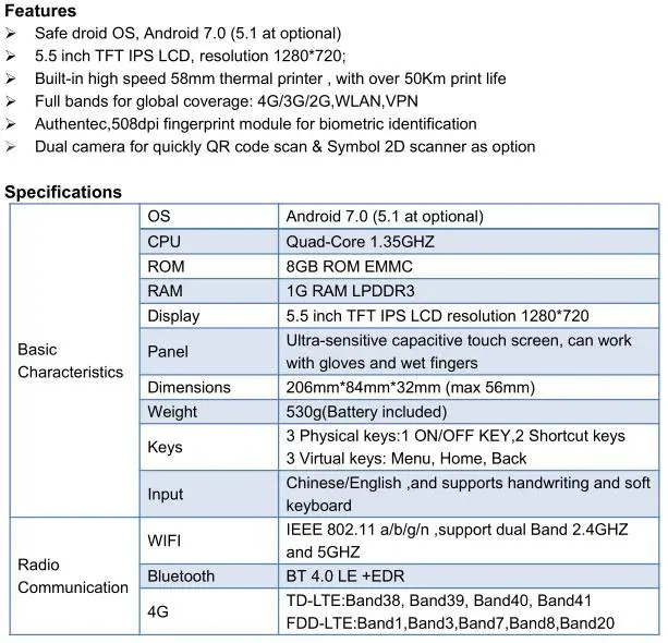 Мобильный POS термопринтер PCI EMV Android Ручной Wi-Fi 4G терминал беспроводной Bluetooth QR сканер штрих-кода Бесплатный SDK Z100