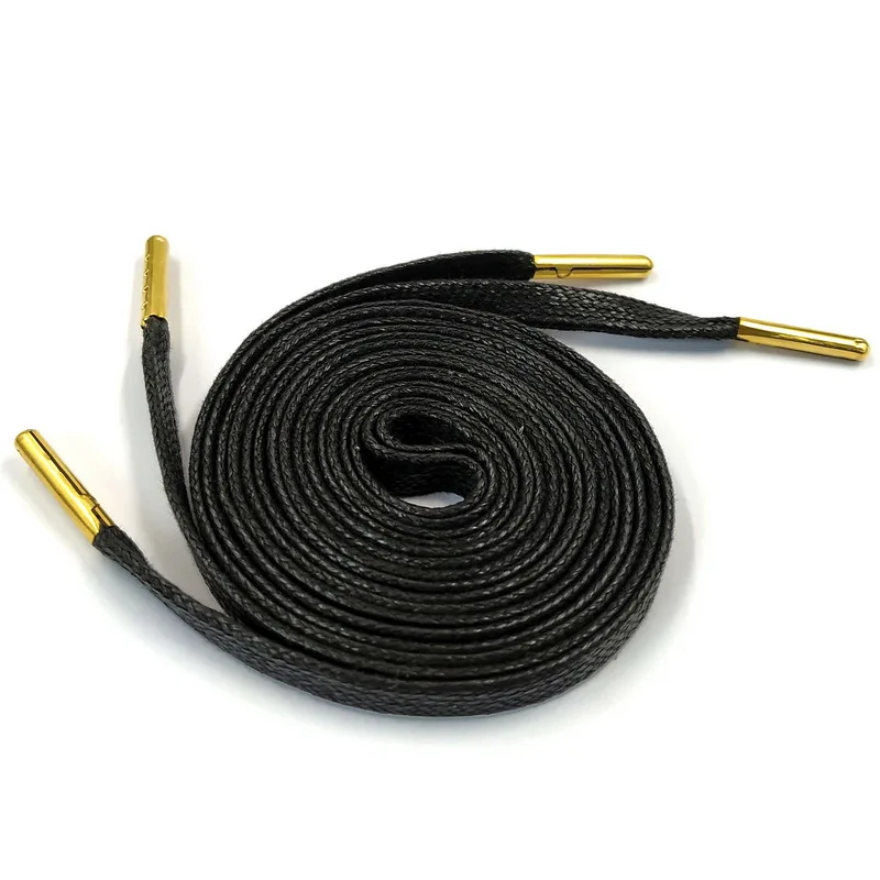 04 Black JUPHAIR/высококачественные хлопковые плоские Вощеные шнурки для кожаного платья Унисекс с золотым металлическим наконечником, вощеные шнурки для обуви 70 см 90 см 120 см 150 см - Цвет: 04 Black