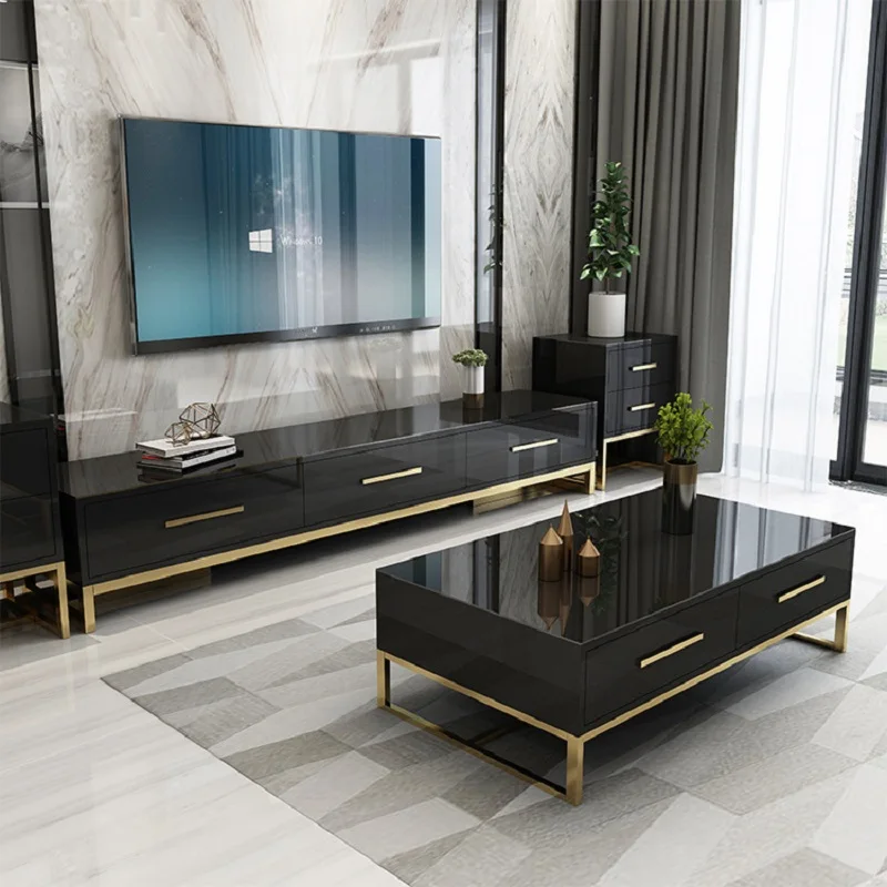 Черная деревянная тумба для телевизора современный дизайн мебель гостиной Тумба