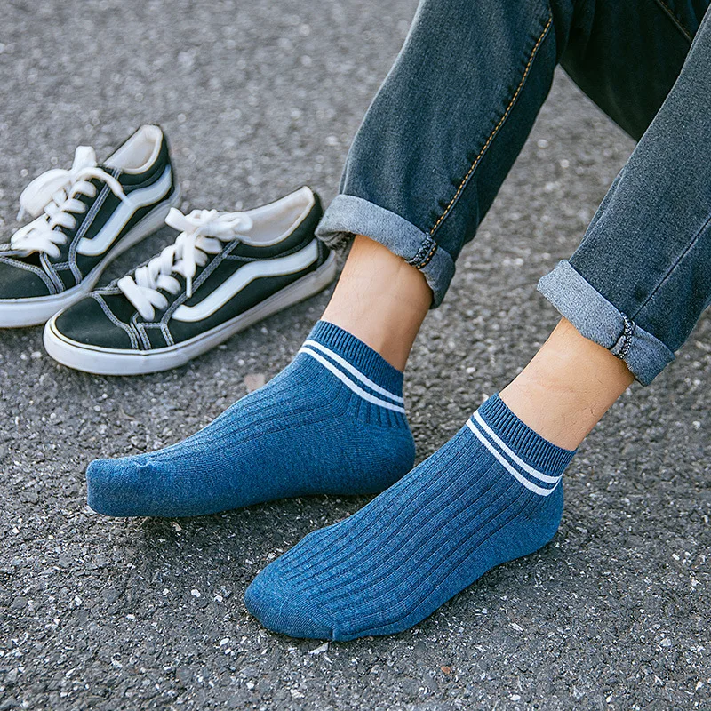 Модные мужские носки до щиколотки однотонные полосатые высокого качества из