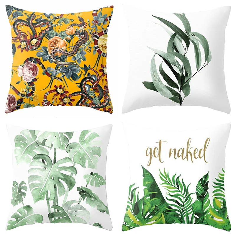 Чехлы на подушку с тропическими растениями листами зелеными листьями Monstera Чехол