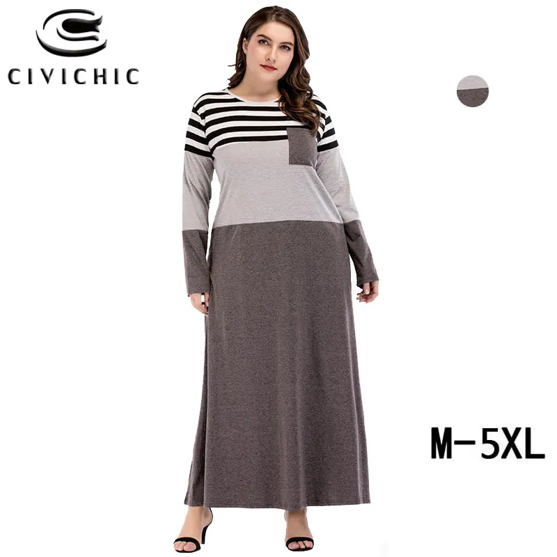 Шикарное осеннее платье CIVI большого размера женское в полоску с длинным рукавом