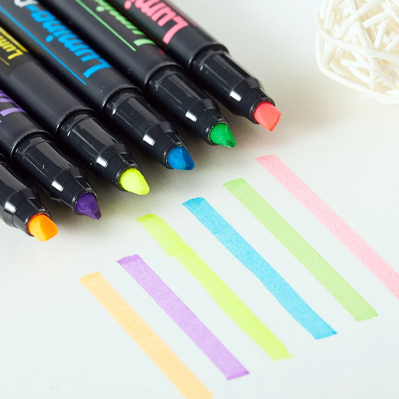 6 pcs Lumina Pens Fluorescent color Highlighter for Paper Copy Fax Drawing Marker Pen Stationery Office Material School A6718 | Канцтовары
