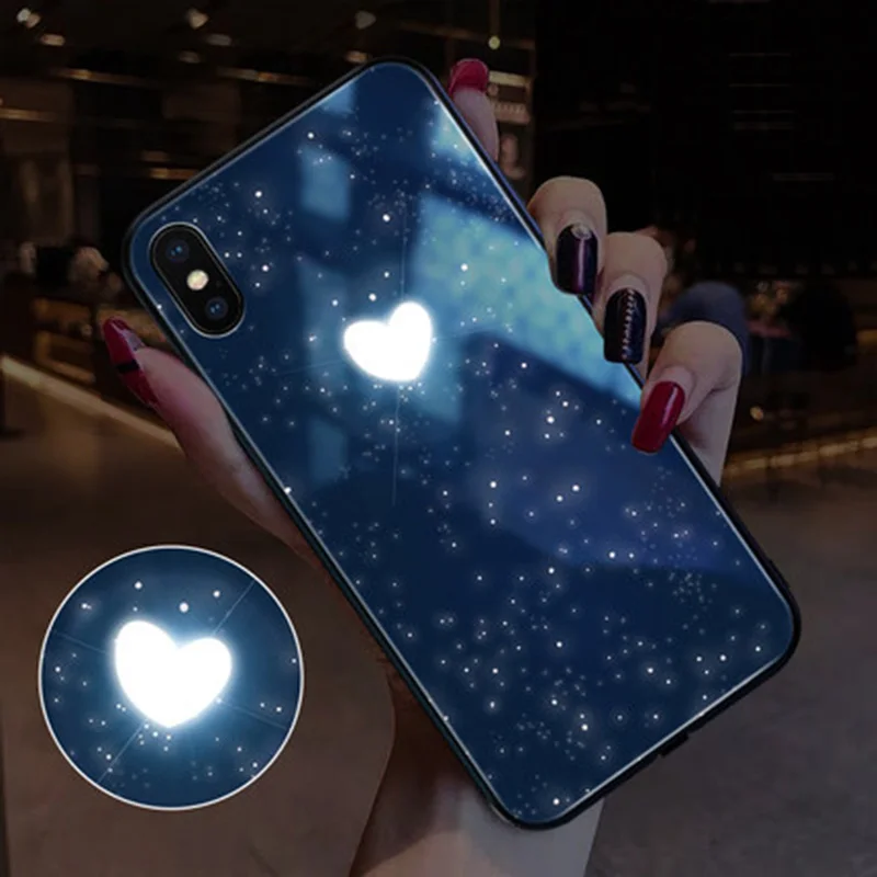 14 EKIND Серия Сердце чехол из закаленного стекла для телефона для iPhone X XS XSMAX светодиодный логотип Вспышка стеклянный чехол для iPhone защитный чехол для телефона - Цвет: 14