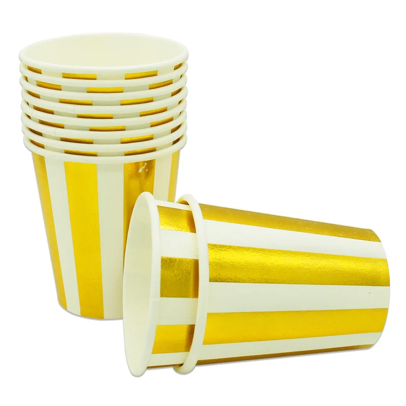 Gold Striped 10pcs 6 шт./лот, коробки для попкорна из золотистой фольги для свадебной вечеринки, украшения для детского душа, подарки на Рождество, день рождения, вечеринку - Цвет: Gold Striped 10pcs