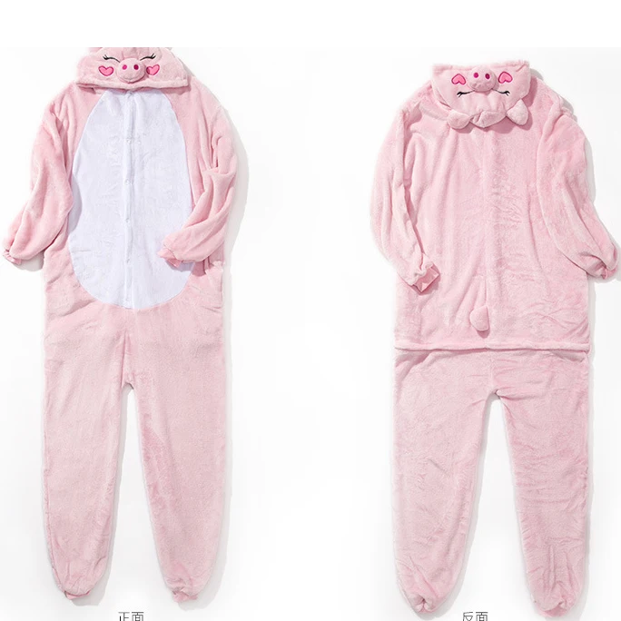 Пижама с капюшоном для взрослых Фланелевая пижама на молнии розовой Свинкой