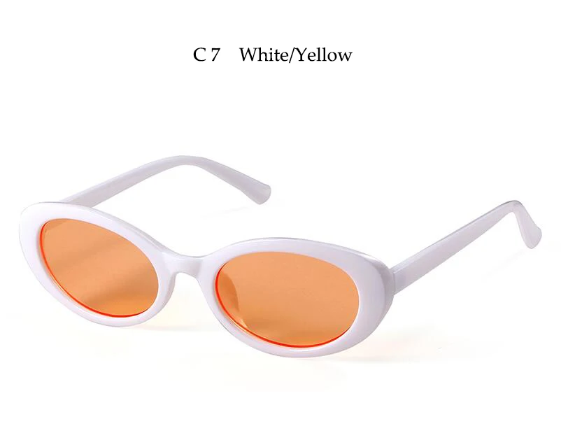 C 7 White Yellow Маленькие овальные фиолетовые Солнцезащитные очки женские модные брендовые дизайнерские милые Солнцезащитные очки белые розовые очки женские очки в леопардовой оправе Oculos - Цвет линз: C 7 White Yellow