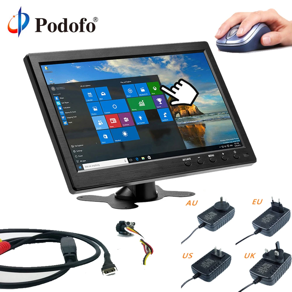 Podofo 10 1 &quotLCD HD монитор Мини ТВ и компьютер цветной экран 2 канальный видео вход