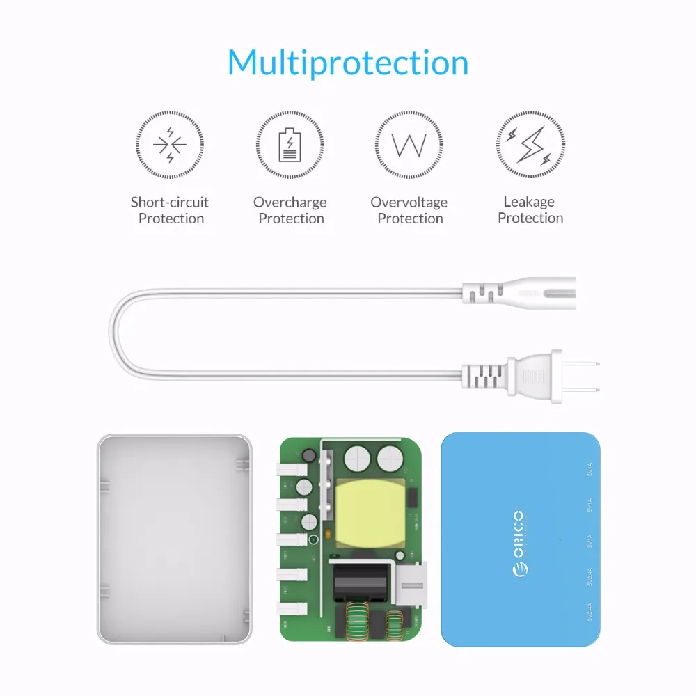 ORICO 5 портов настольное зарядное устройство с адаптером питания 5В 2.4A USB для Xiaomi