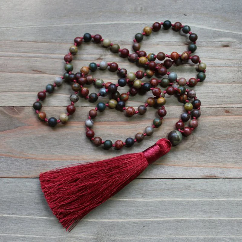 Ожерелье с Красной кисточкой для женщин 108 Mala Beads ожерелье в стиле бохо ювелирное
