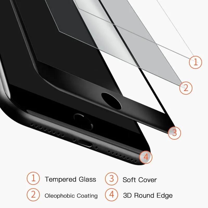 Закаленное 3d-стекло с изогнутыми краями для iPhone X 8 7 6 6s Plus Защитное стекло экрана