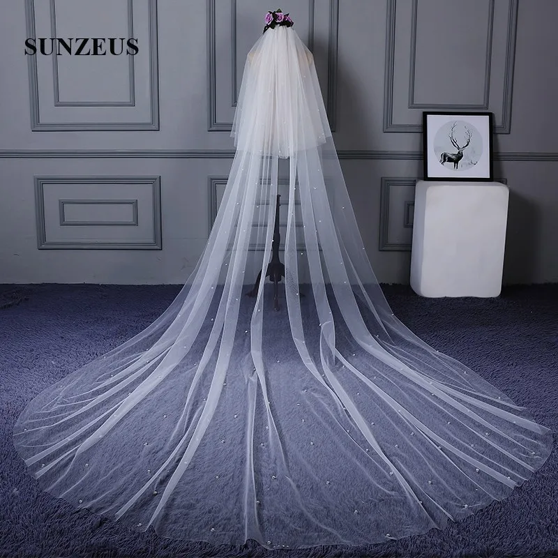 

Фата свадебная длинная двухслойная с гребнем, тюль цвета слоновой кости, 4 метра, с жемчугом, элегантные аксессуары для свадьбы, SBV25