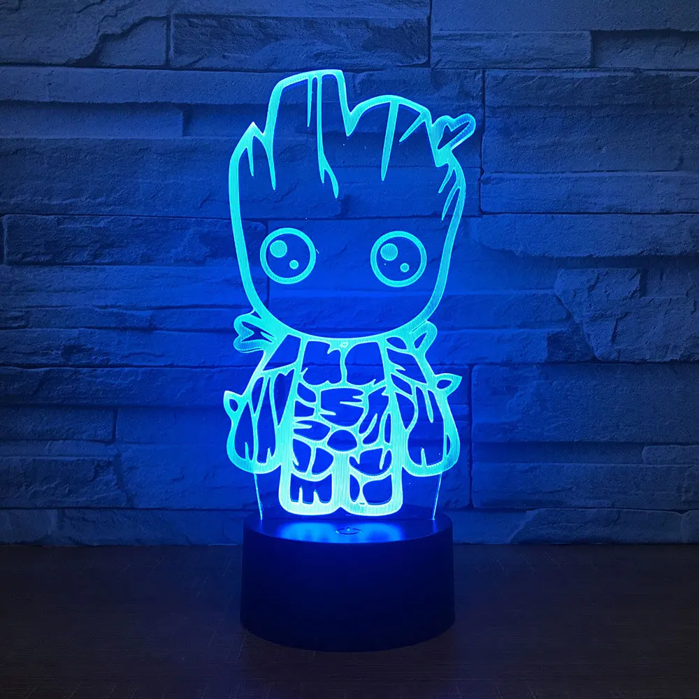 USB акриловые светодиодный 3d-ночник Мстители супер герой дерево человек фигурка Грут 3d иллюзия Цвет Изменение Настольная лампа для спальни подарки
