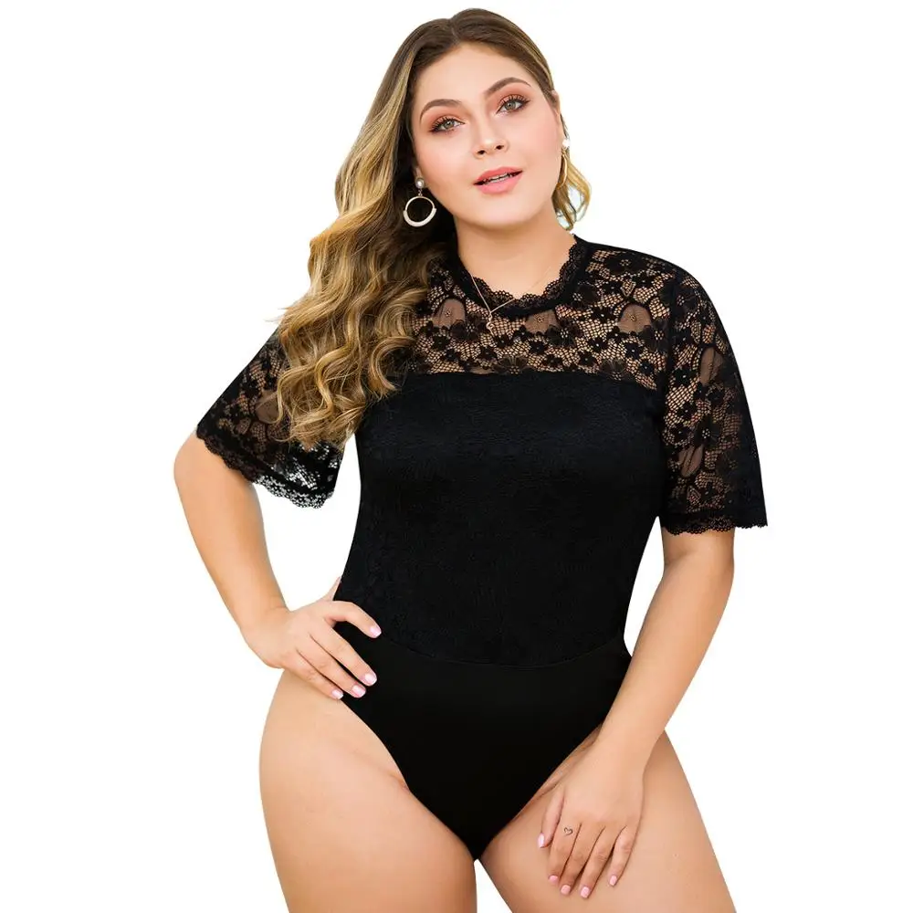 WHZHM женские Кружевные Боди большого размера 3XL 4XL с цветами сетчатые открытые