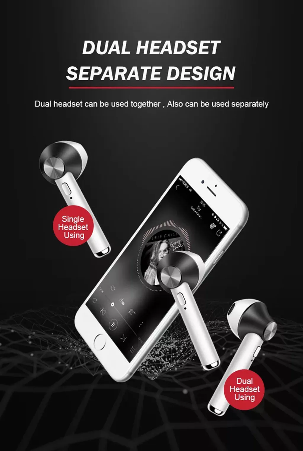 Bluetooth стереогарнитура Twin беспроводная гарнитура с сабвуфером музыкальная для