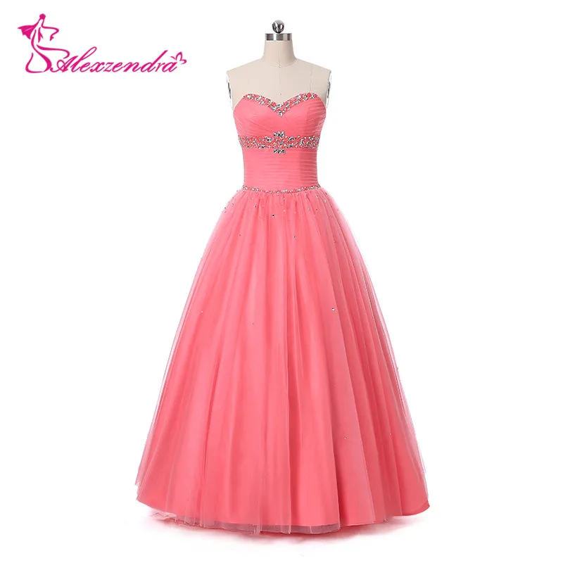 

Alexzendra Watermelon Color Tulle Beaded Prom Dresses Simple Long Girl's Evening Dress Party Dresses