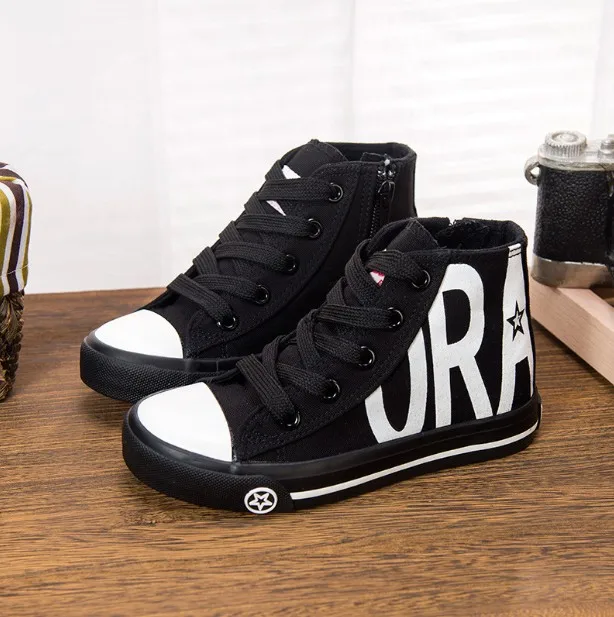 New Kids Shoes For Girl Baby Sneakers 2019Spring Fashion High Toe Canvas Toddler Boy Shoes Children Classical Girls Canvas Shoes - Цвет: black Shoes