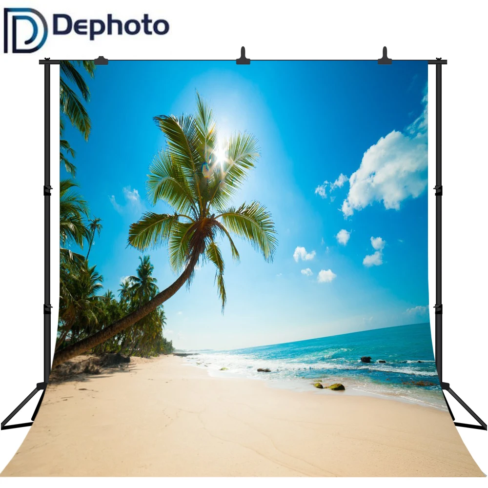 Фоны для фотосъемки с изображением голубого неба морских волн пляжа пальмы