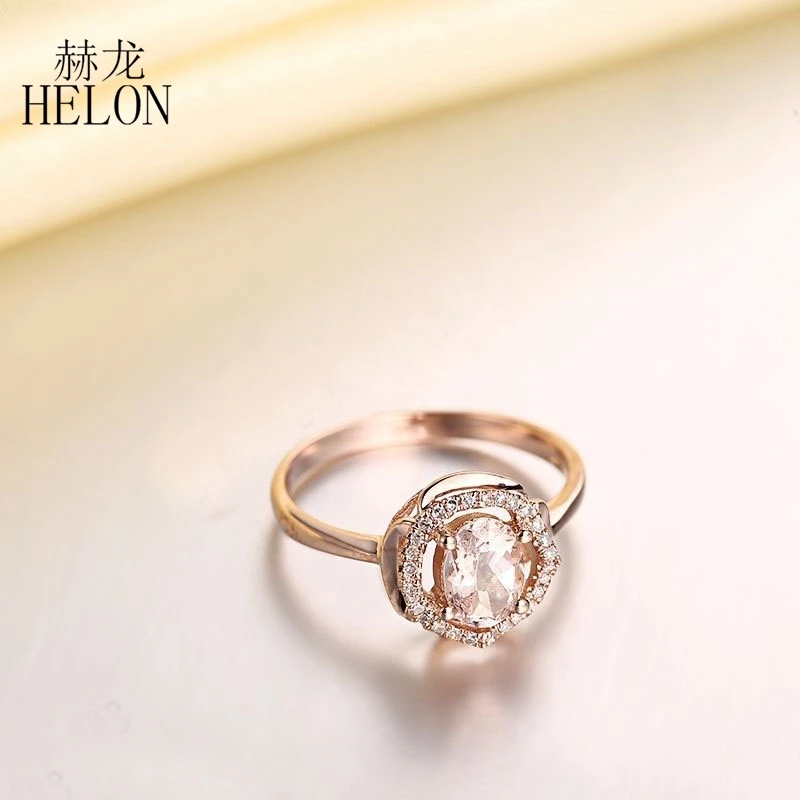 Женское кольцо с натуральным морганитом HELON розовое золото 10 к Безупречный овал