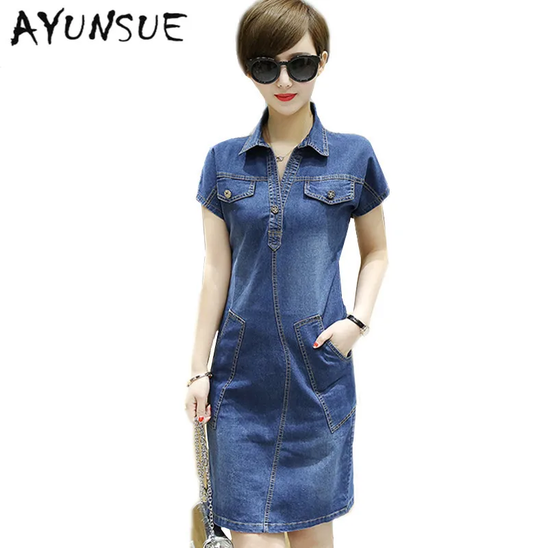 Повседневное Синее джинсовое платье размера плюс женские летние платья 2020