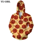 Мужская и Женская куртка YX, новая модная толстовка с капюшоном на молнии, с 3D-принтом в виде пиццы и картофеля фри, осень 2018