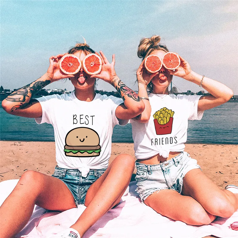 

Новинка, футболка с надписью «Best Friends» в стиле Харадзюку, модная женская футболка в стиле улзан 90-х с мультипликационным рисунком, футболка с...