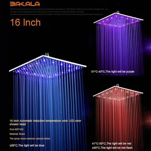 16 Inch shower head BAKALA 8 10 12 16 дюймов с водным питанием от дождя светодиодная душевая головка для ванной комнаты 3 цвета Светодиодная душевая головка. Chuveiro, светодиод - Цвет: 16 Inch shower head