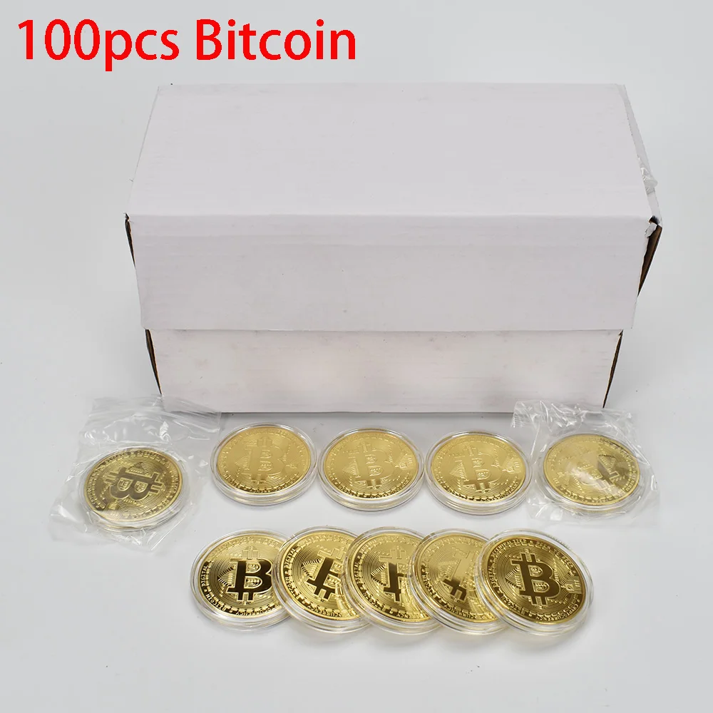 100 шт Биткоин монета BTC коллекция металлических монет Монета с пластиковым чехлом