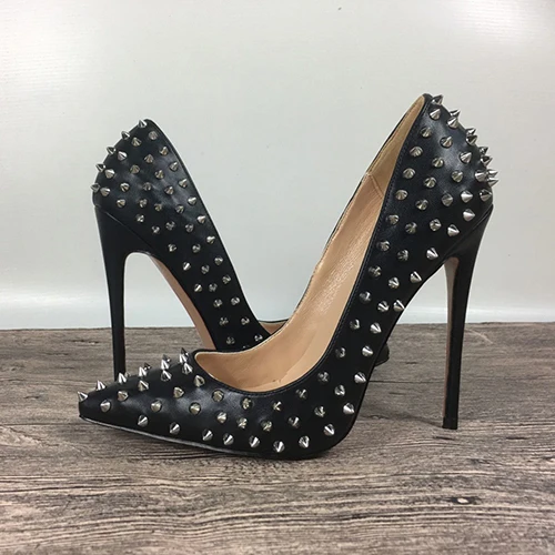 Silver Rivet 10cm Veowalk/черные матовые женские туфли-лодочки на высоком каблуке с острым носком и заклепками в стиле панк; пикантные женские туфли-лодочки на шпильке с шипами; Женская Клубная обувь для вечеринок - Цвет: Silver Rivet 10cm