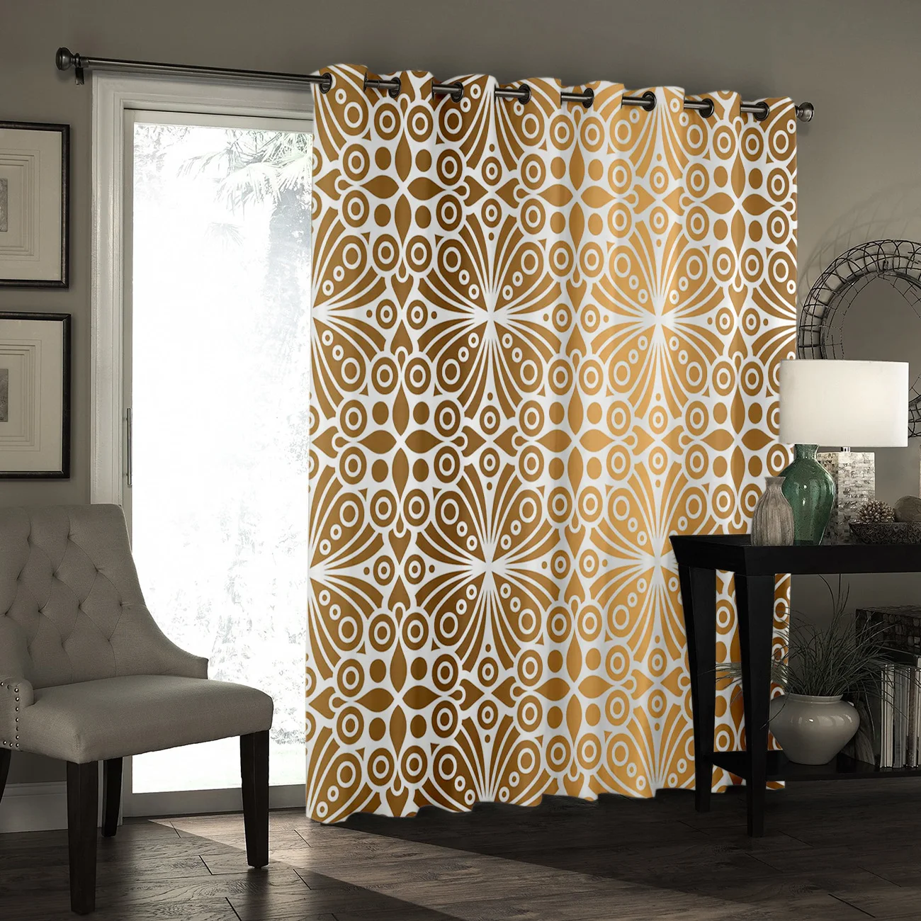 Gold Moroccan Pattern Damask Room Curtains Large Window Curtain Rod Kitchen Outdoor Indoor Floral Decor Kids Panels With | Дом и сад