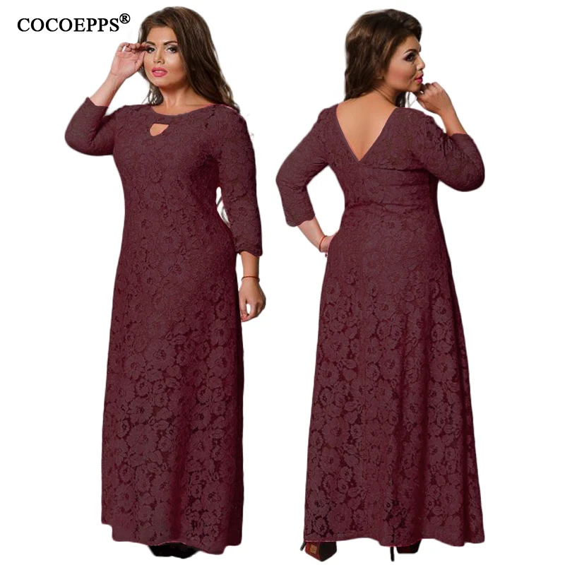 Модные платья размера плюс для женщин vestidos femininos 5XL 6XL женское платье осень зима теплое кружевное платье с круглым вырезом