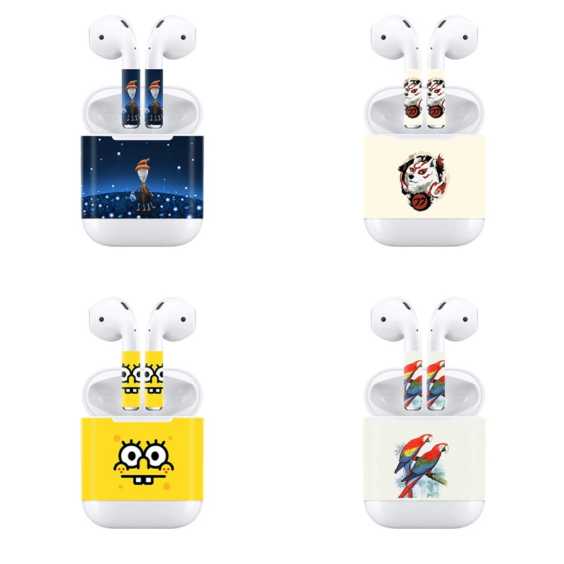Съемный декоративный стикер для кожи AirPods с изображением попугая и паука