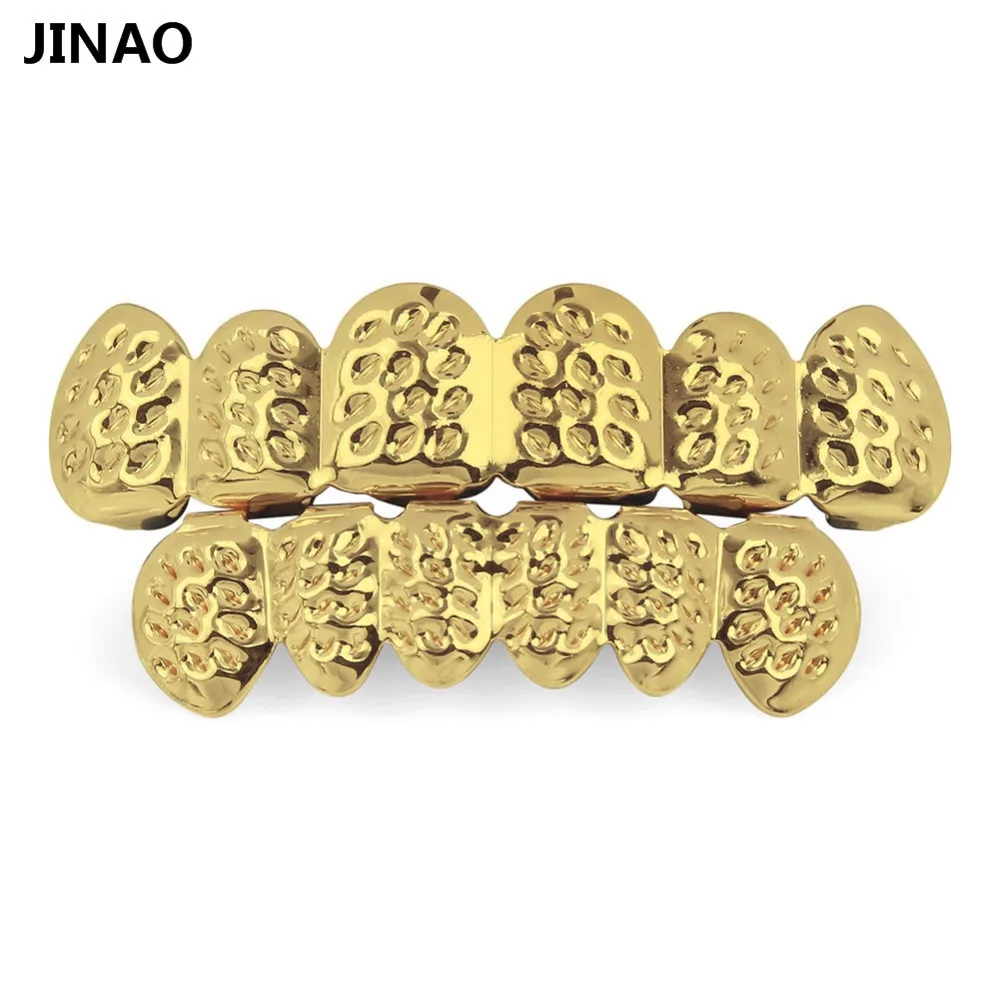JINAO выпуклая форма позолоченные хип-хоп зубные грили D-Cut верхние и нижние набор с