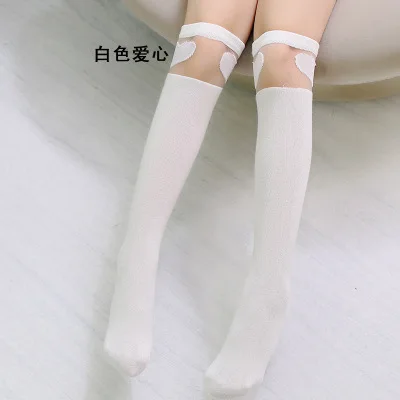 White Heart Гольфы с рисунком кота для девочек ясельного возраста, школьные хлопковые колготки, полосатые чулки для девочек, От 1 до 8 лет - Цвет: White Heart