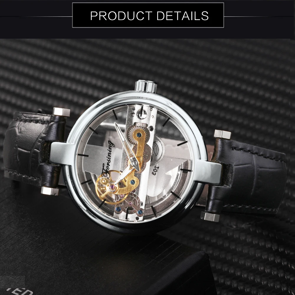 FORSINING модные повседневные часы мужские механические с золотым мостиком