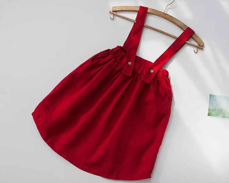 Новое платье на бретельках из хлопка и льна для девочек 2 цвета весенне-осеннее