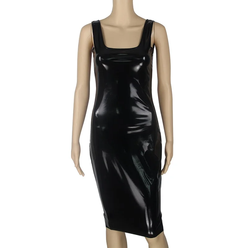 

Sexy Black Latex Dress Women Summer Dress Sheath Sleeveless Bodycon Faux Leather Everning Party Backless Mini Dresses Ladies
