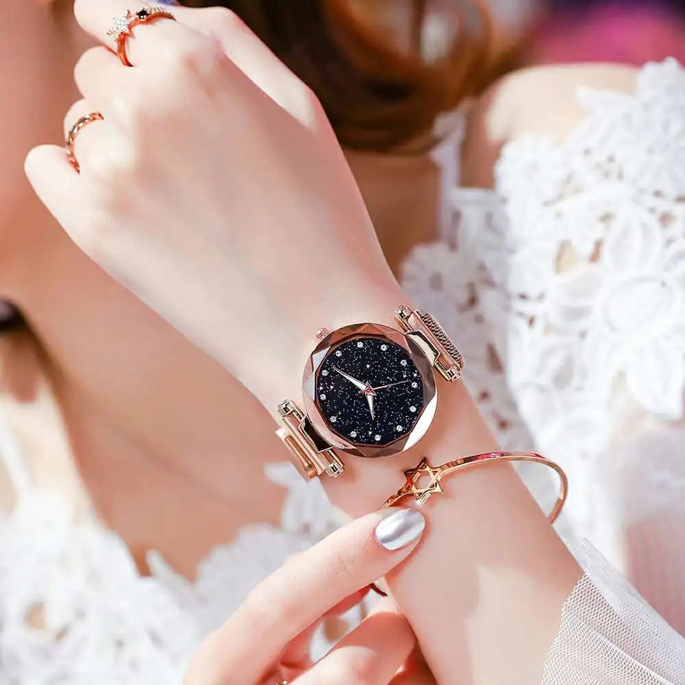 2019 роскошные женские часы reloj mujer магнитное звездное небо Алмазный кварцевые