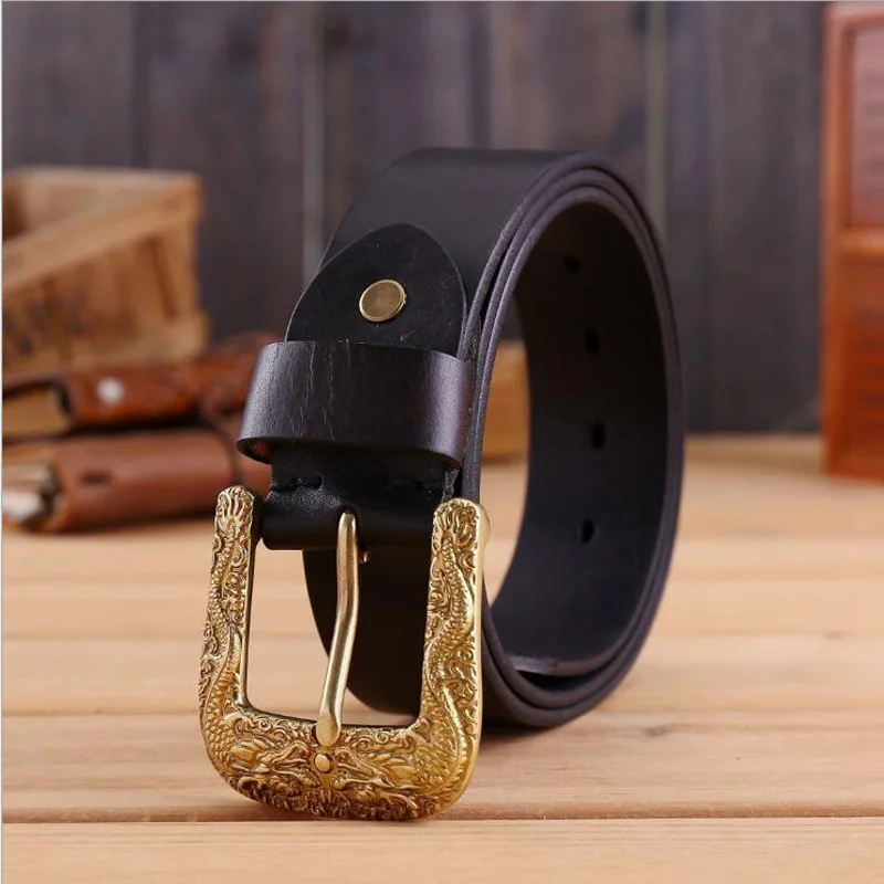 

Ремень мужской из натуральной воловьей кожи с золотым Драконом, роскошный пояс в ковбойском стиле для джинсов, XKS065