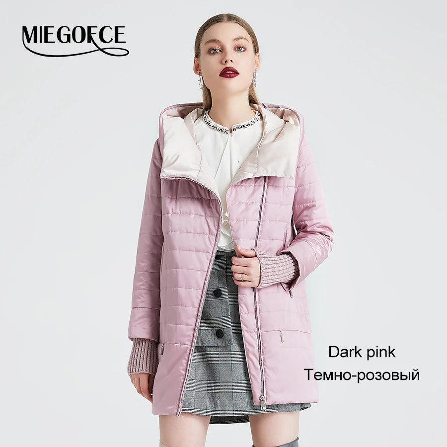 106 Dark Pink MIEGOFCE Весенняя осенняя куртка с косым разрезом яркая женская куртка женская тонкая хлопчатобумажное пальто ветрозащитный теплый вязаный рукав женская куртка дизайнерские новинки - Цвет: 106 Dark Pink