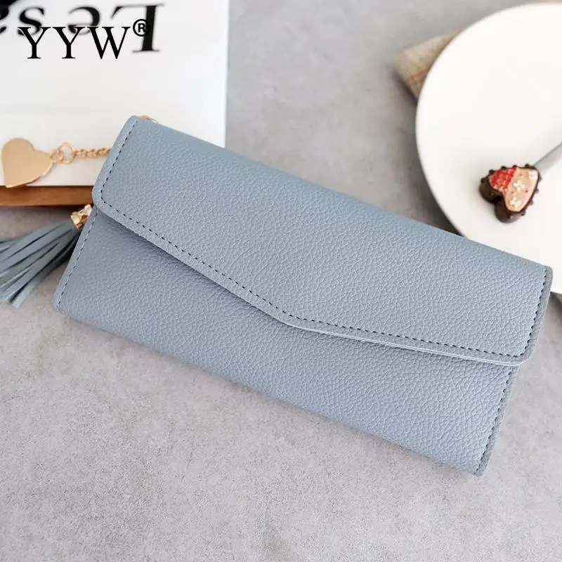 grey blue Модные женские кошельки, простые кошельки на молнии, черные, белые, серые, белые, длинный секционный клатч, кошелек из искусственной кожи, сумка для денег - Цвет: grey blue
