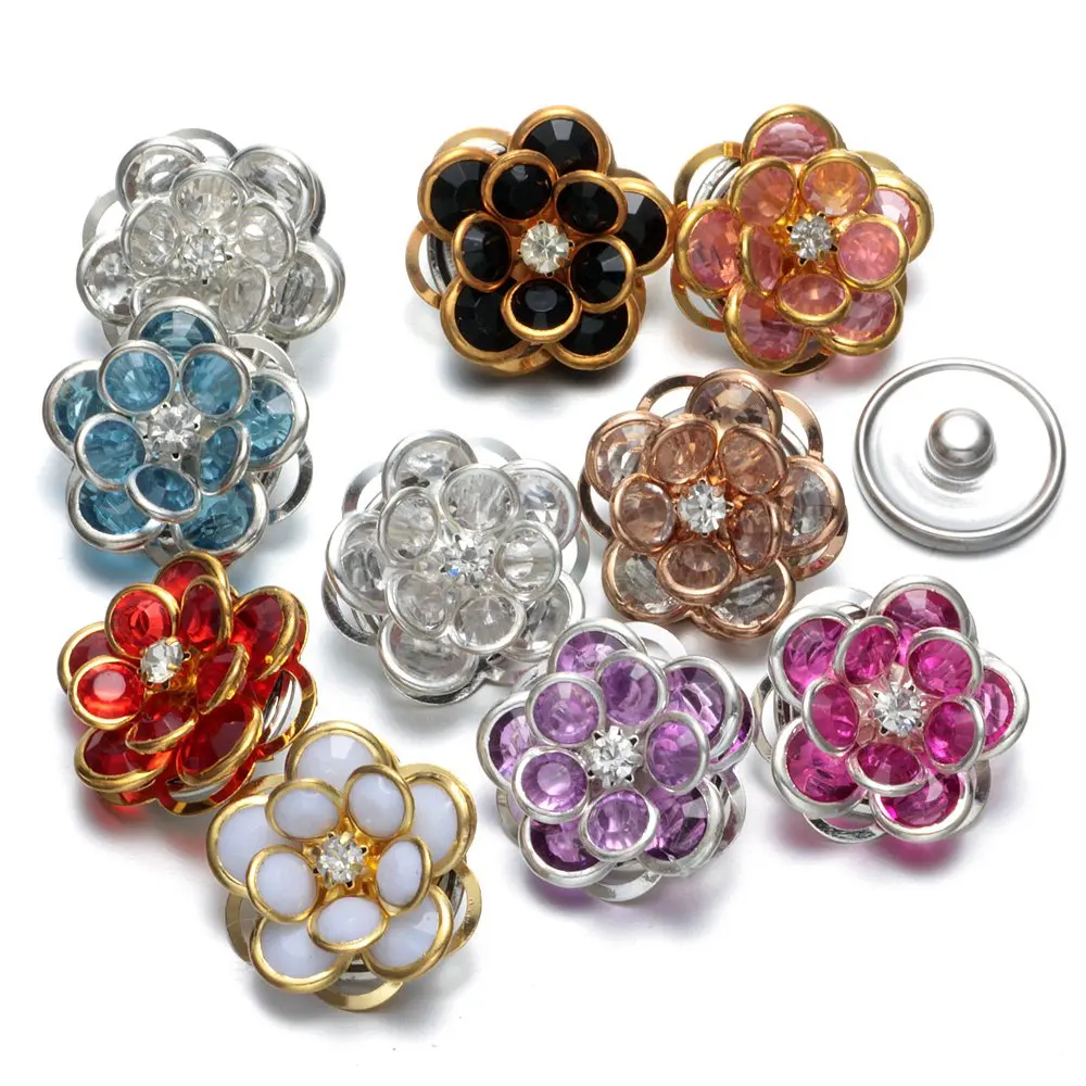 10 шт./лот подвески с металлическим кристаллом и цветочным узором 18 мм кнопки для