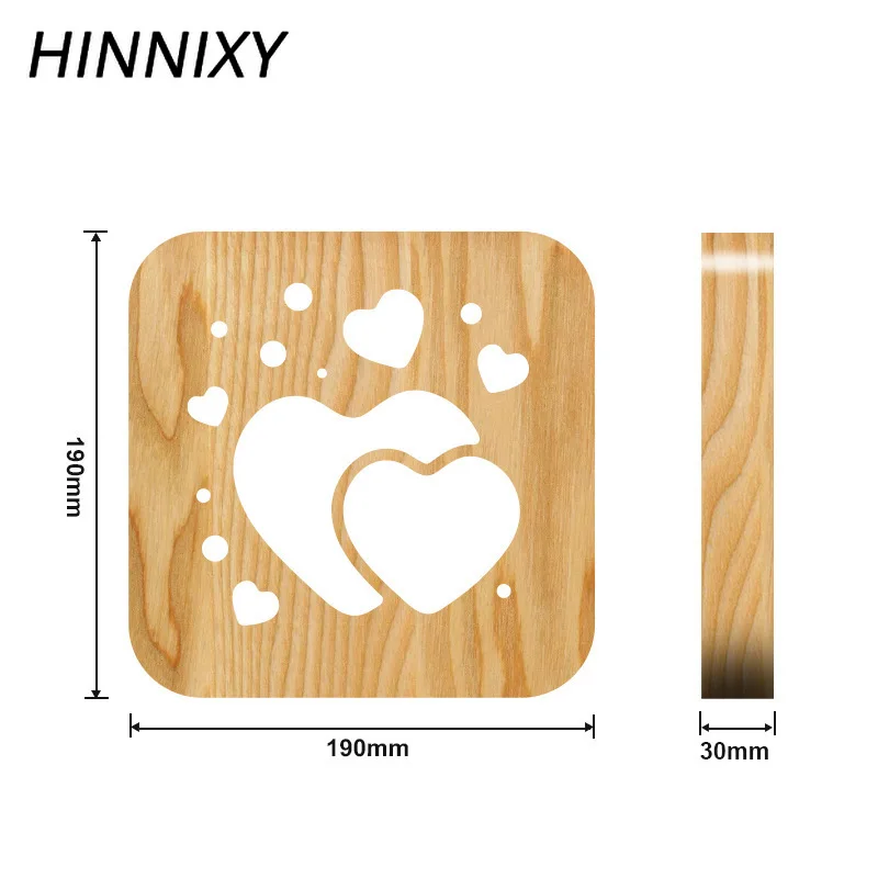 Hinnixy Любовь Сердце полый ночник 3D квадратный деревянный мягкий свет прикроватный