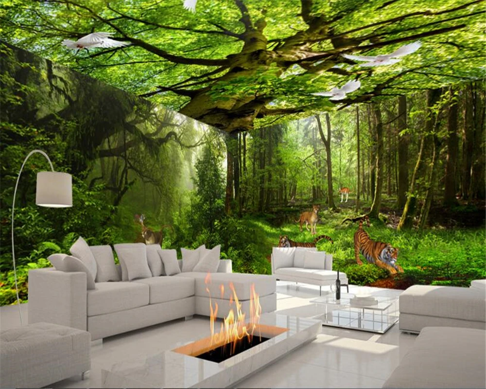 

beibehang Fashion personality aesthetic wallpaper green forest 3D theme space background wall papel de parede 3d papier peint