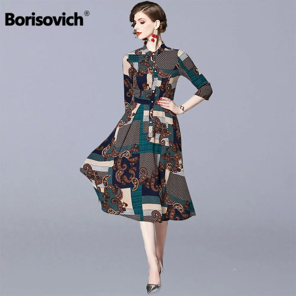 Borisovich женское повседневное длинное платье Новинка Лето винтажный геометрический рисунок большие качели А-силуэта женские элегантные вечерние платья N1153